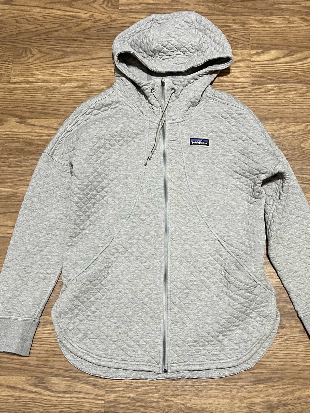 Patagonia Womens M grey Full Zip Quilted Hoodie Cotton Hooded Sweatshirt